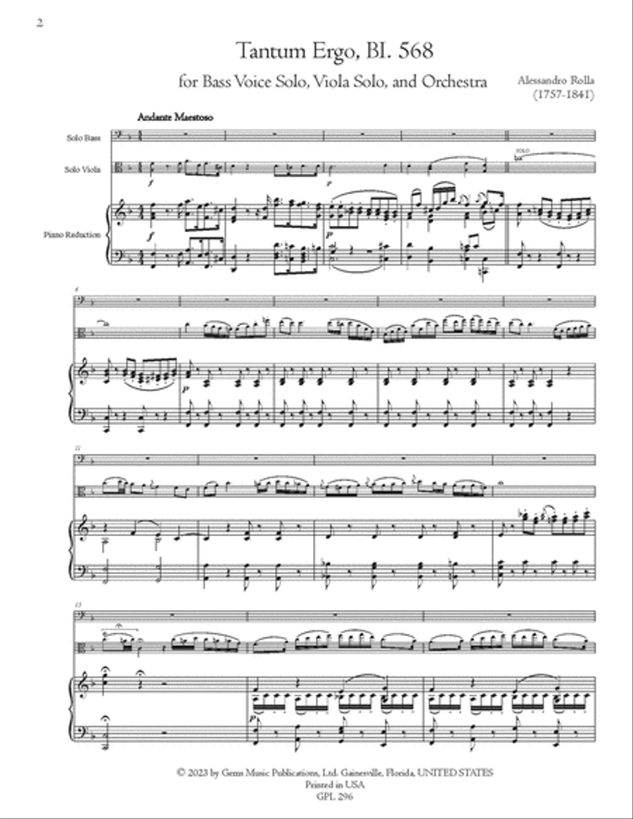Tantum Ergo, BI. 568 for Bass voice, Solo viola, and Orchestra 2-Part scores gallery preview page 2