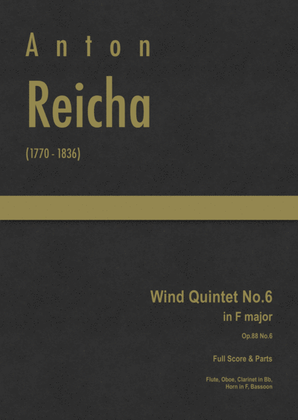 Book cover for Reicha - Wind Quintet No.6 in F major, Op.88 No.6