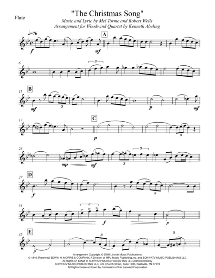 The Christmas Song (Chestnuts Roasting On An Open Fire) Woodwind Quartet scores gallery preview page 6