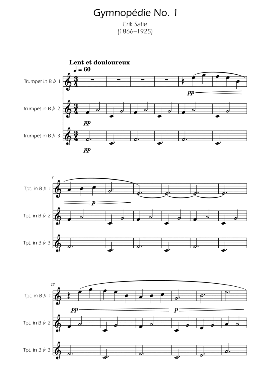 Gymnopedie No. 1 - Trumpet Trio Trumpet Trio scores gallery preview page 1