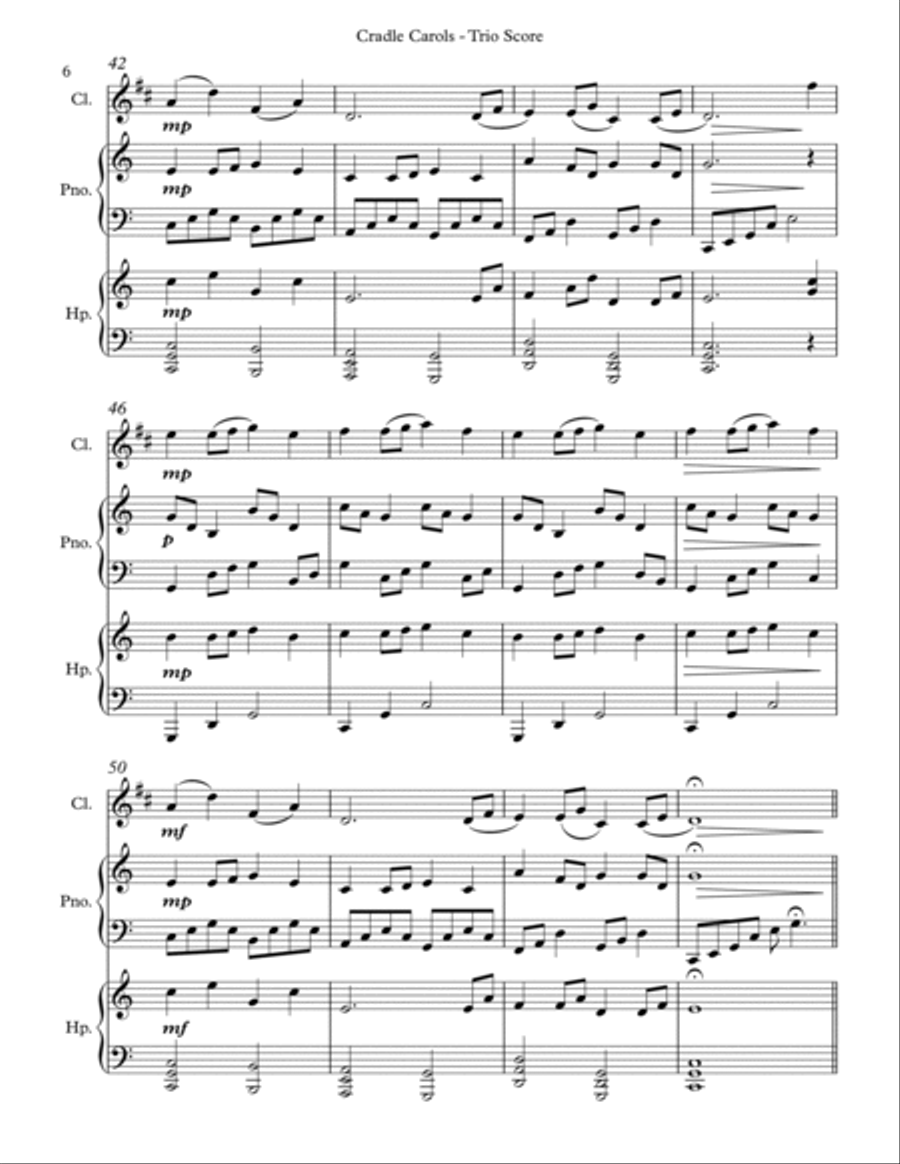 Cradle Carols, Trio for Bb Clarinet, Pedal Harp and Piano B-Flat Clarinet scores gallery preview page 6