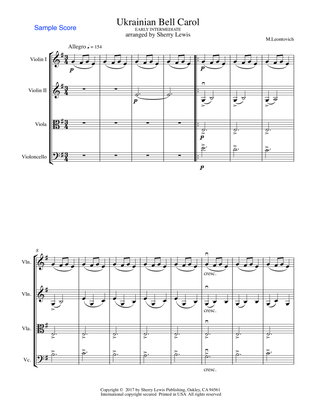 Book cover for UKRAINIAN BELL CAROL (Carol of the Bells) - Early Intermediate - STRING QUARTET of 2 violins, viola