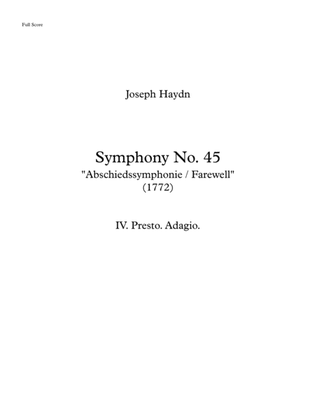 Book cover for Haydn - "Farewell" Symphony - Arranged for String Orchestra
