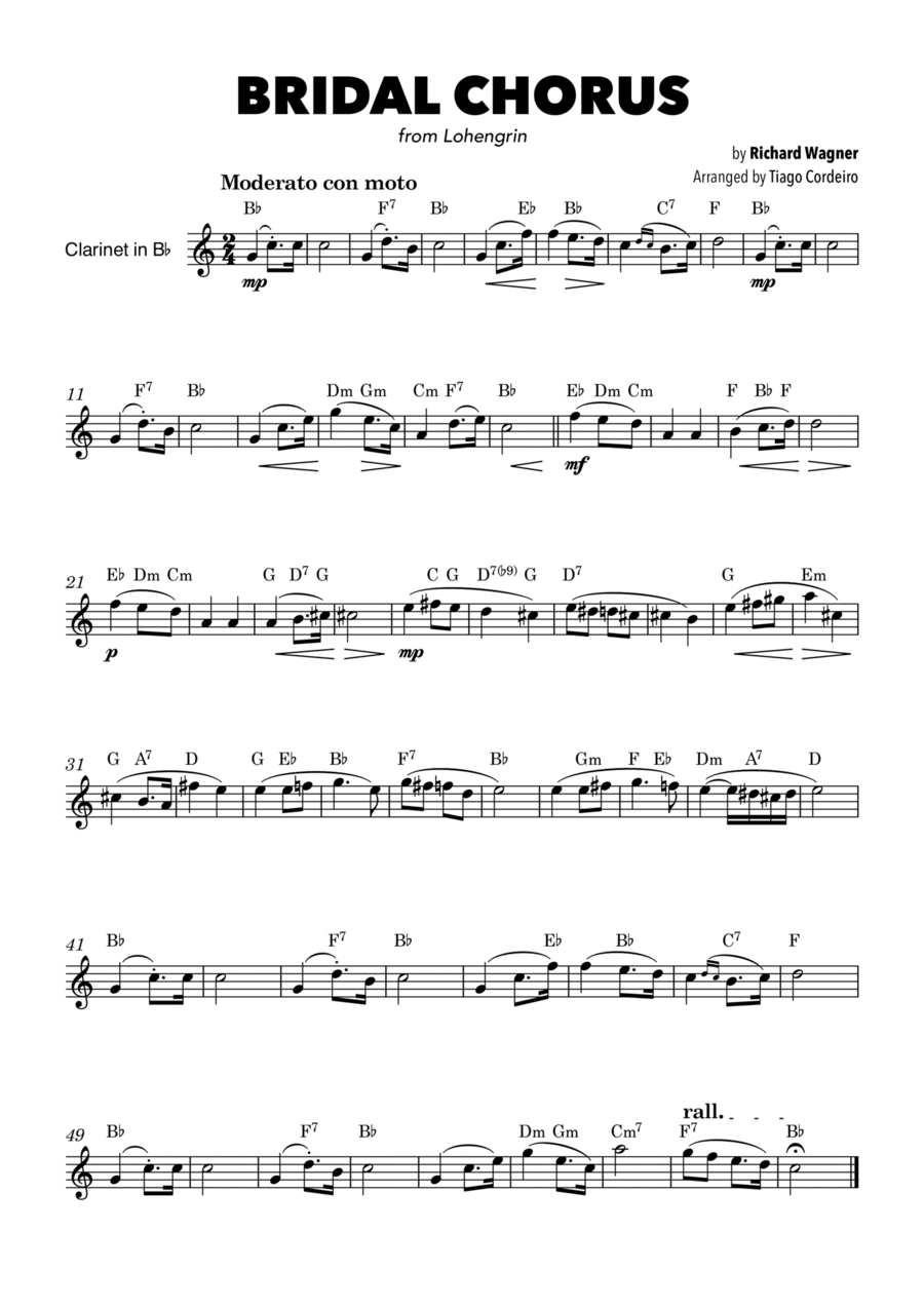 Bridal Chorus B-Flat Clarinet scores gallery preview page 1