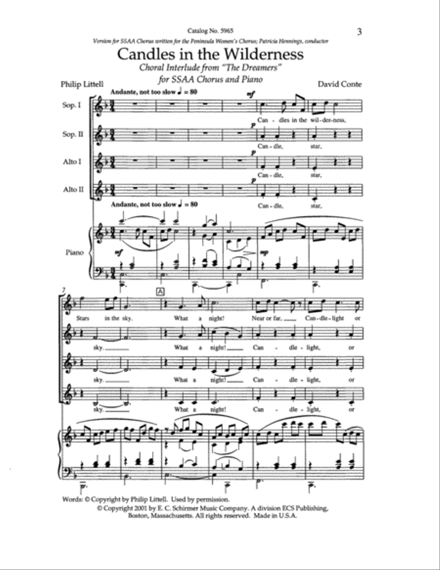 The Dreamers: Candles in the Wilderness SSAA scores gallery preview page 3