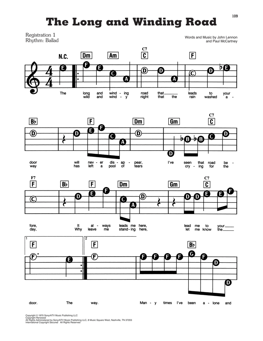 The Long And Winding Road Electronic Keyboard scores gallery preview page 1
