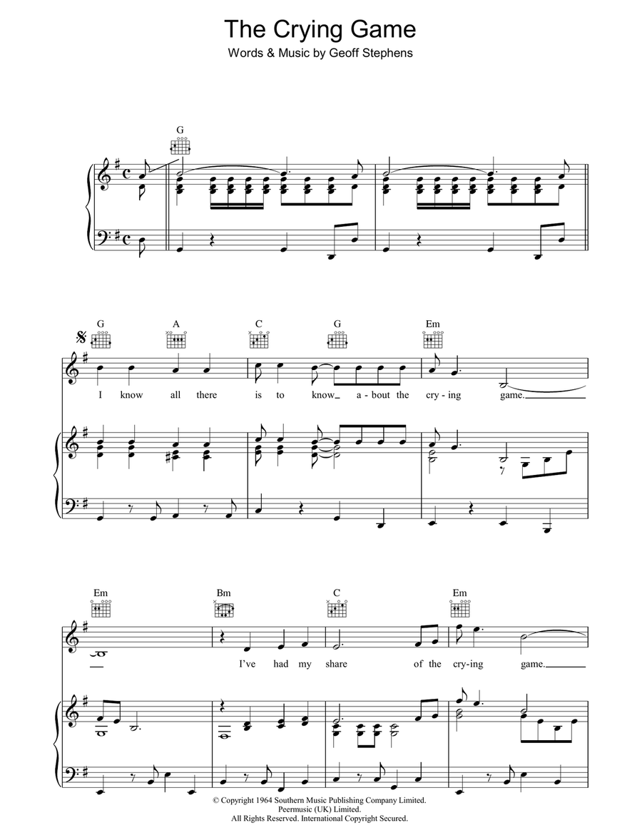 The Crying Game Piano, Vocal, Guitar scores gallery preview page 1