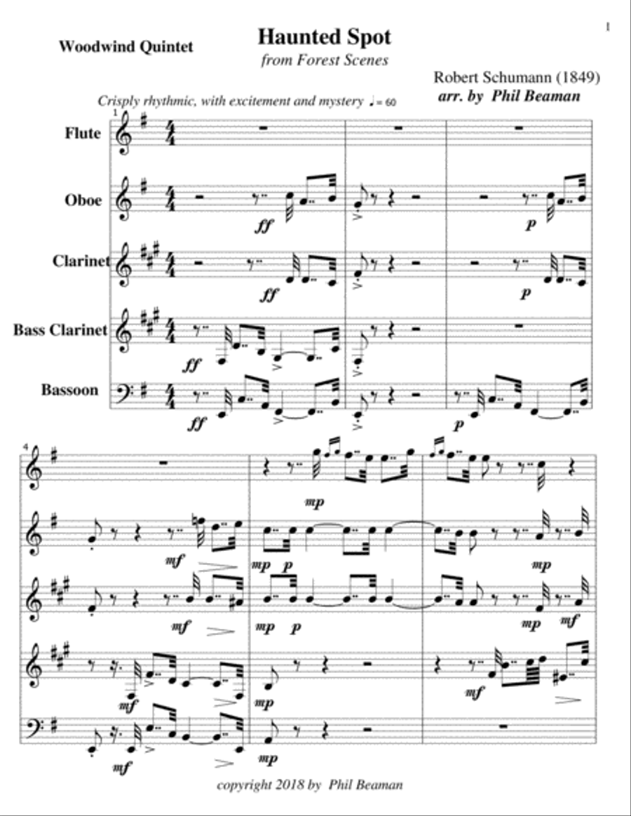 Haunted Spot - Schumann - Woodwind Quintet Woodwind Quintet scores gallery preview page 1