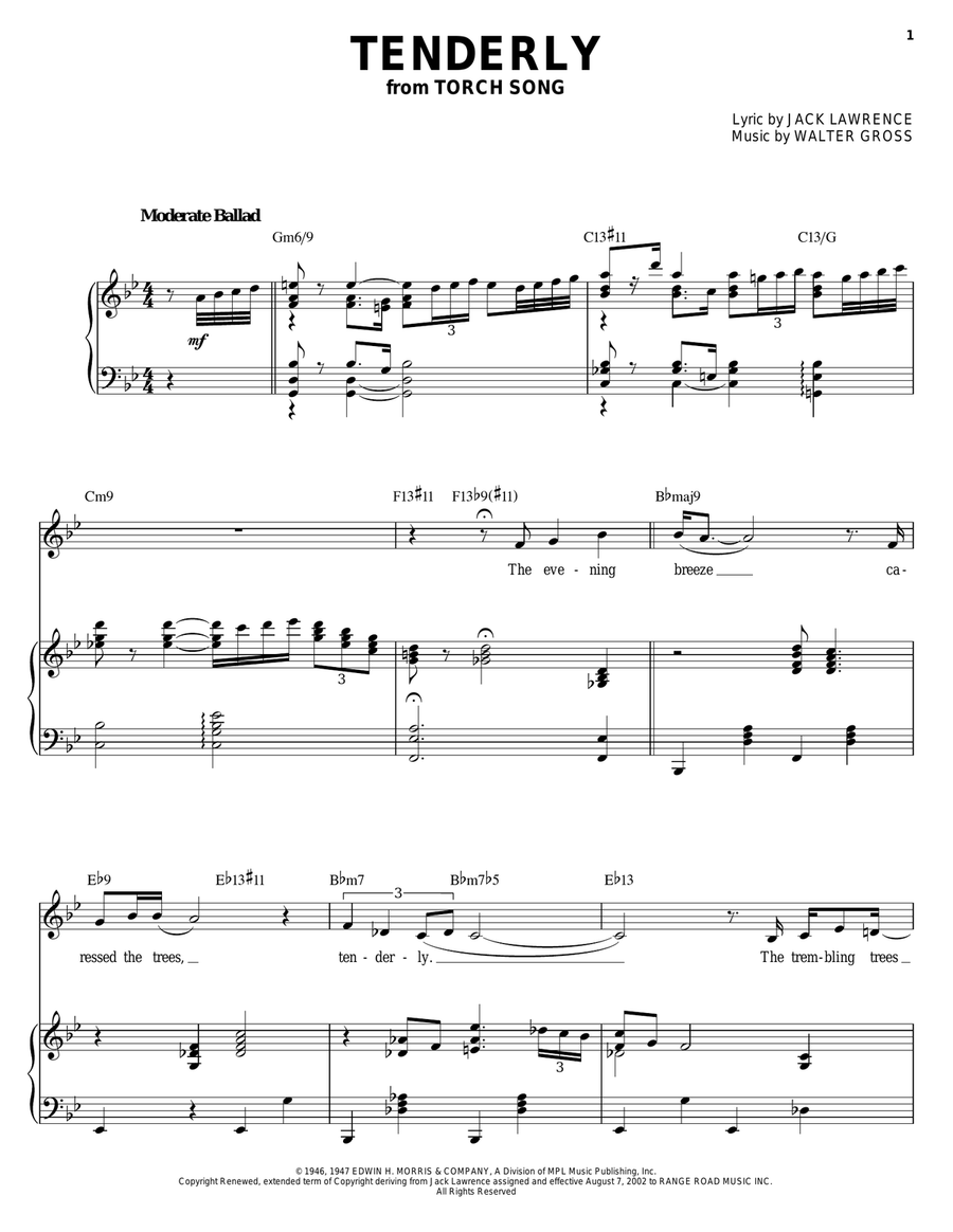 Tenderly Piano, Vocal scores gallery preview page 1