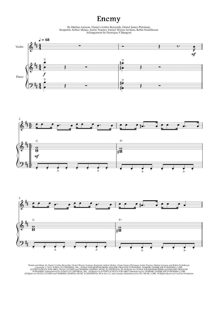 Enemy Violin Solo scores gallery preview page 1