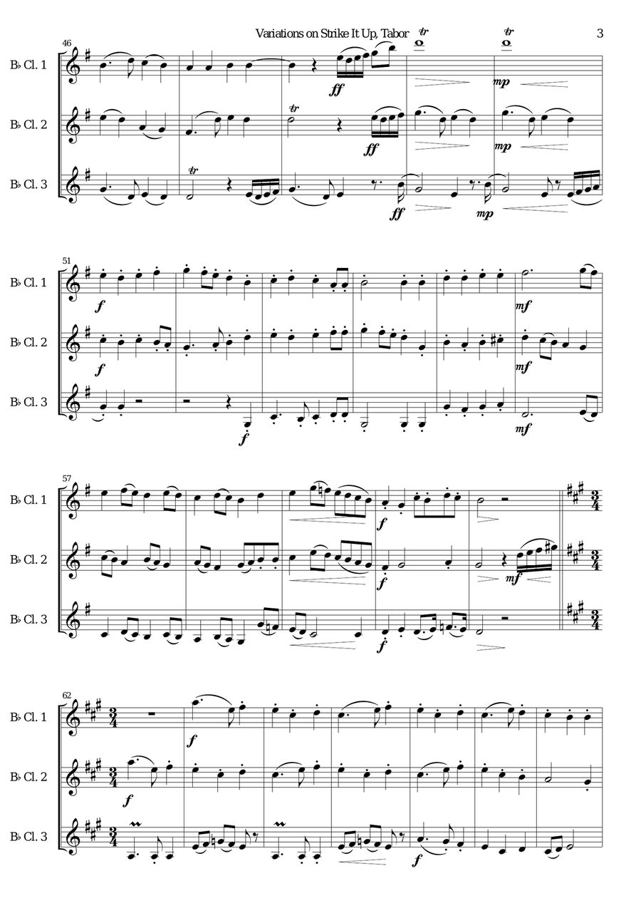 Variations on Strike it up Tabor for clarinet trio Clarinet Trio scores gallery preview page 3