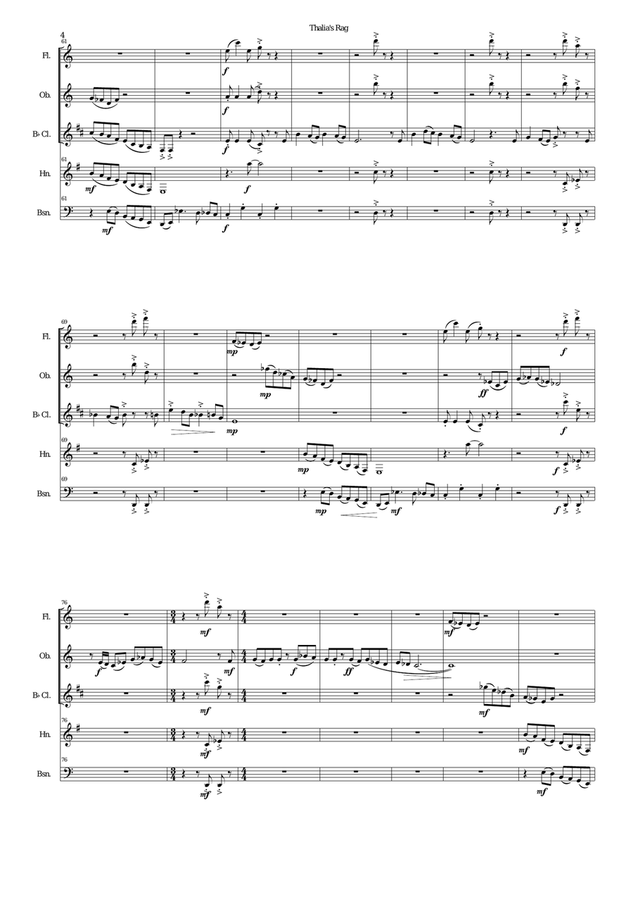 Thalia's Rag for wind quintet Woodwind Quintet scores gallery preview page 4
