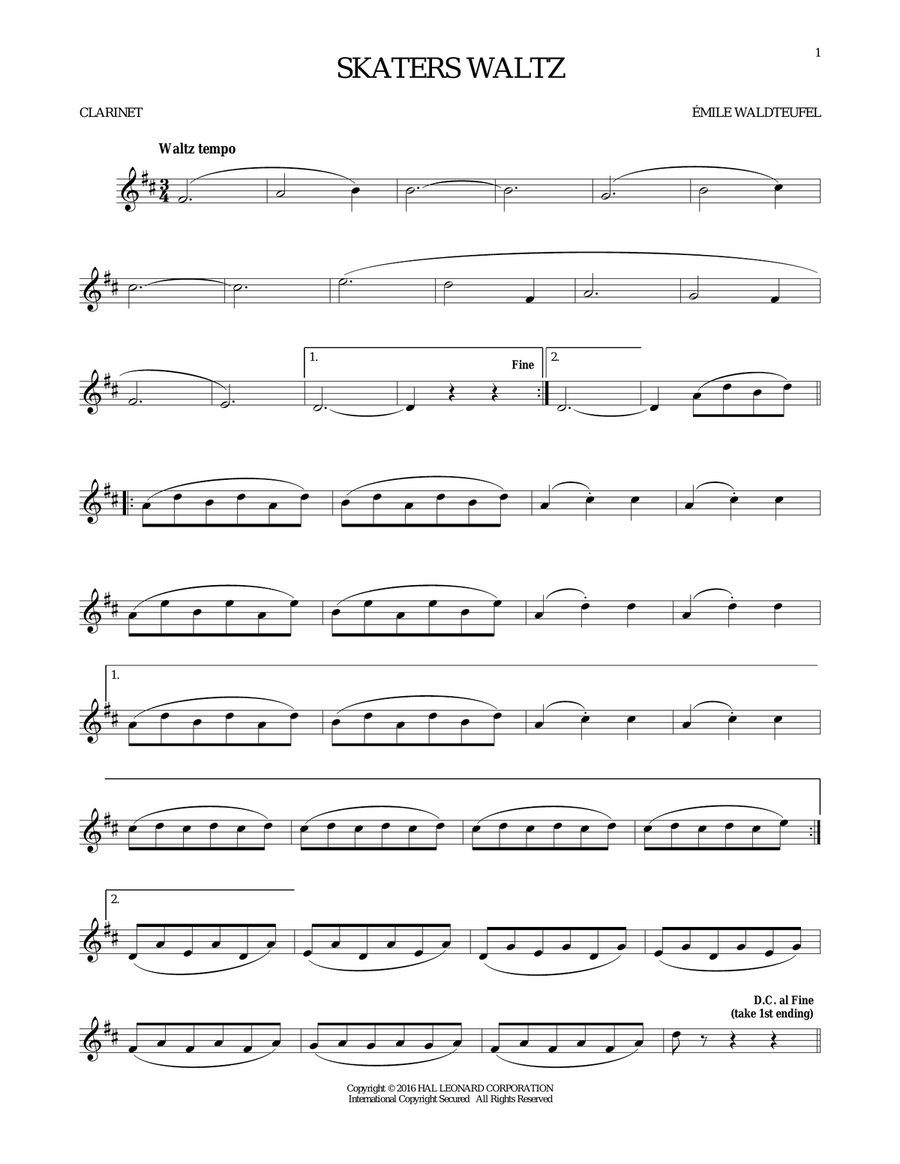 The Skaters (Waltz) The Skaters (Waltz) Clarinet Solo scores gallery preview page 1