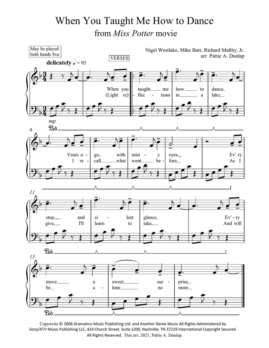 When You Taught Me How To Dance Piano, Vocal scores gallery preview page 1