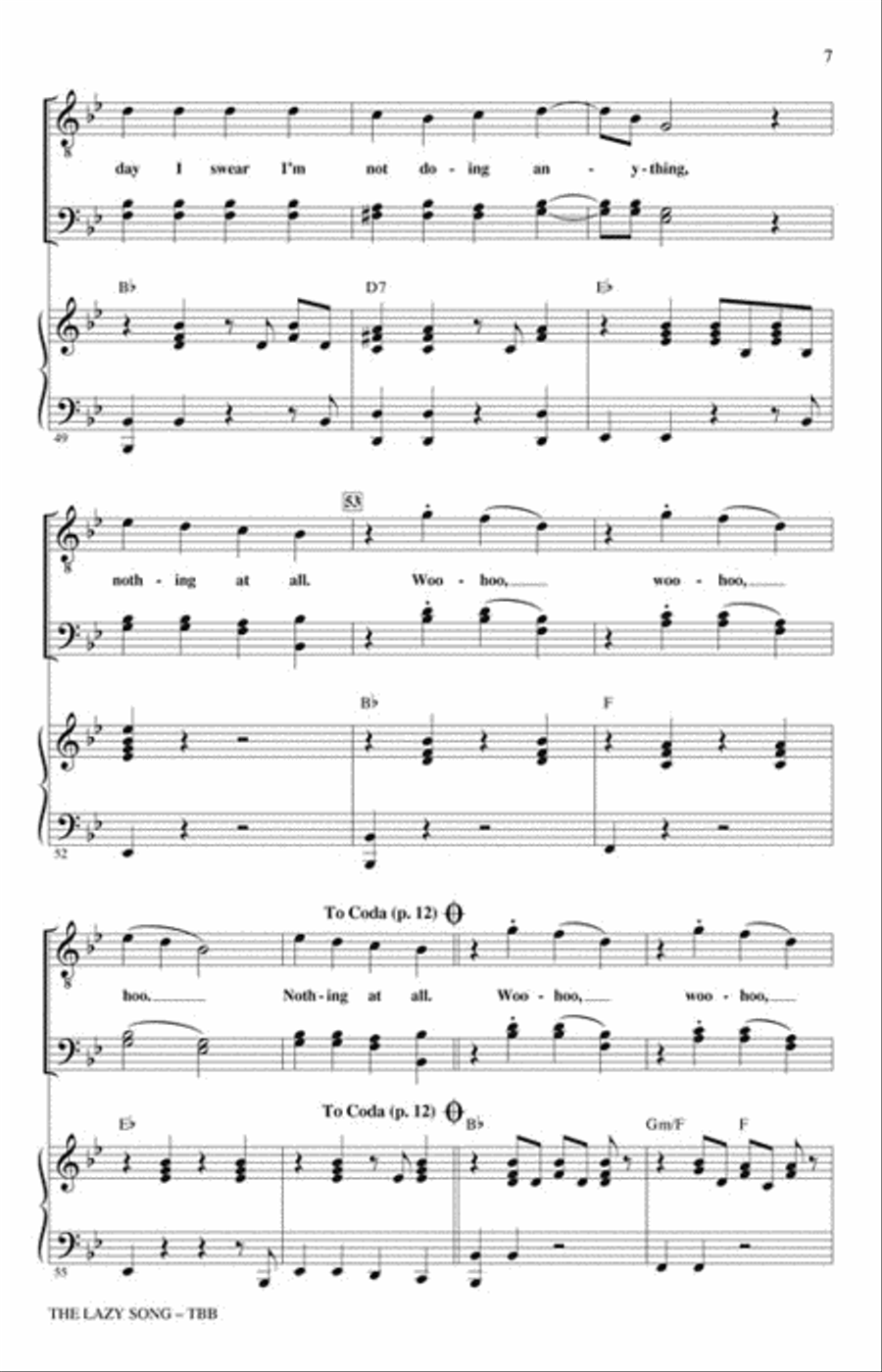 The Lazy Song 3-Part scores gallery preview page 3