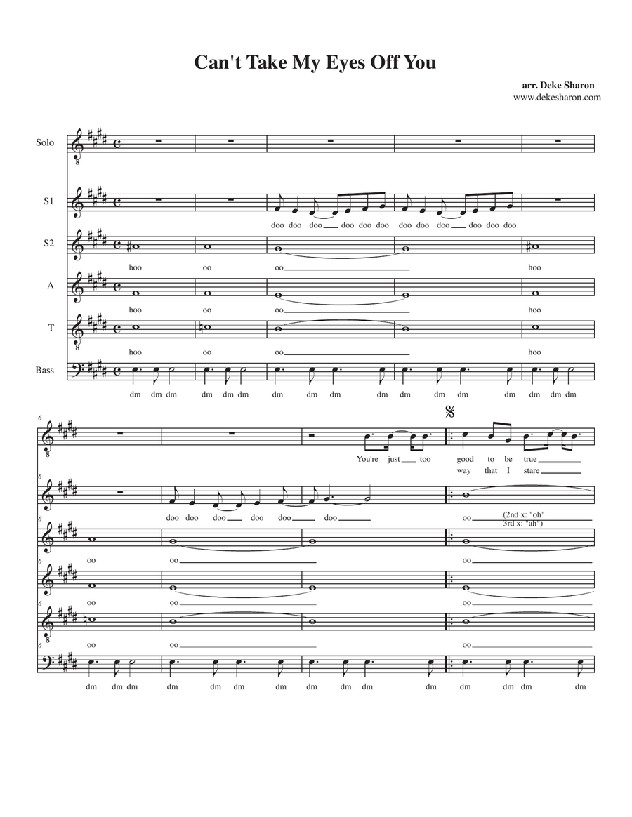 Can't Take My Eyes Off Of You 4-Part scores gallery preview page 1