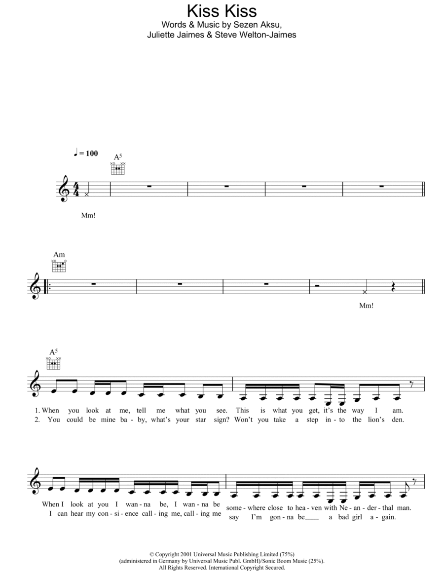Kiss Kiss Kiss Kiss Piano scores gallery preview page 1