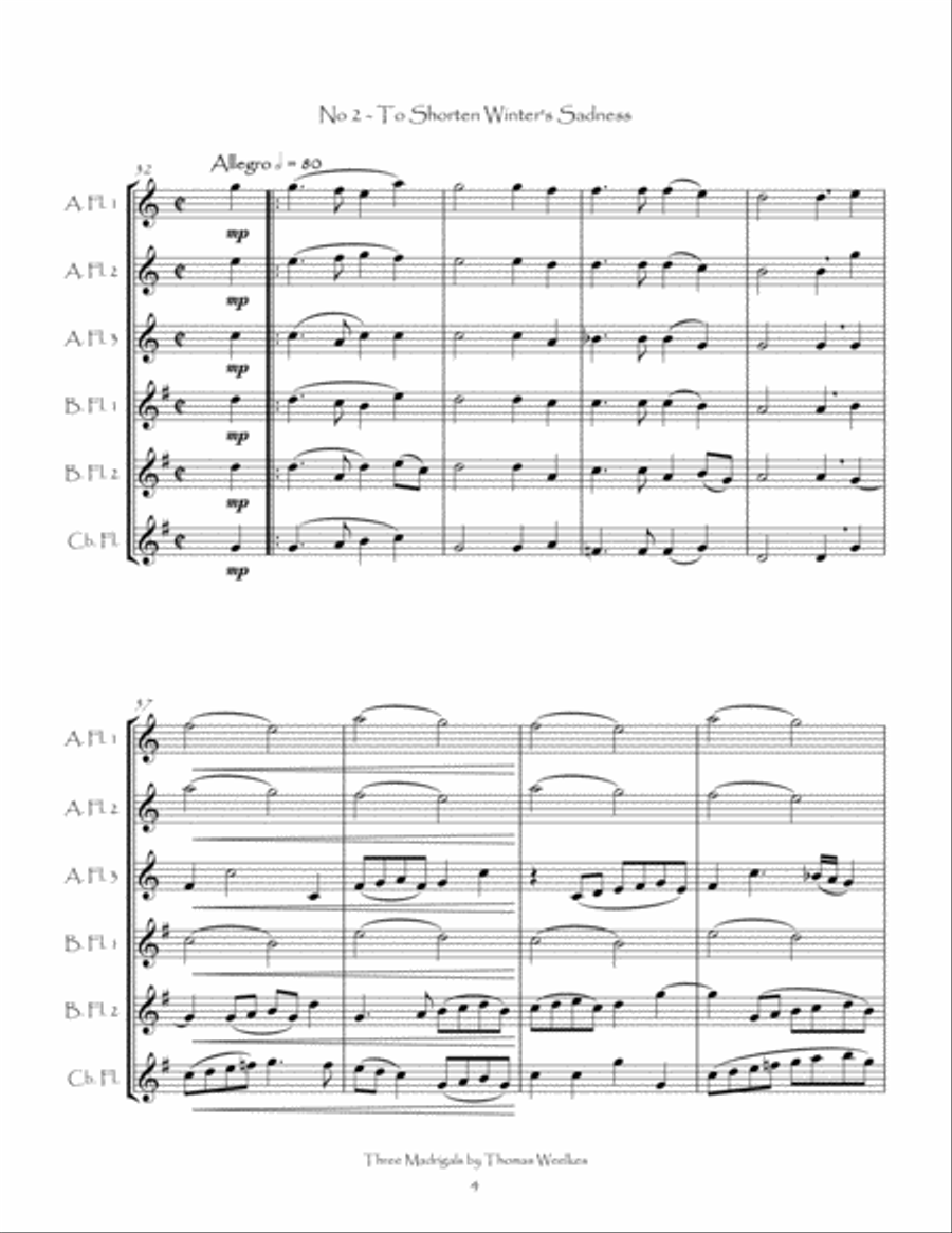 Three Weelkes Madrigals for Low Flute Choir Flute Choir scores gallery preview page 6