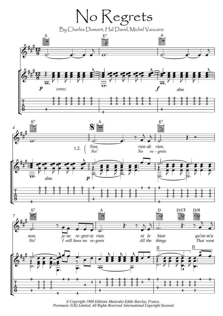No Regrets Acoustic Guitar scores gallery preview page 1