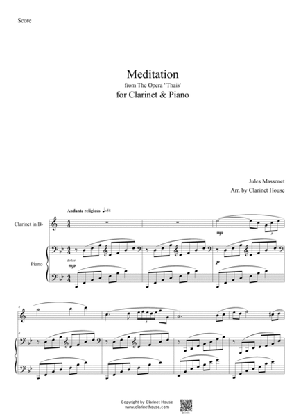 Meditation from The Opera ' Thais' for Clarinet Solo & Piano