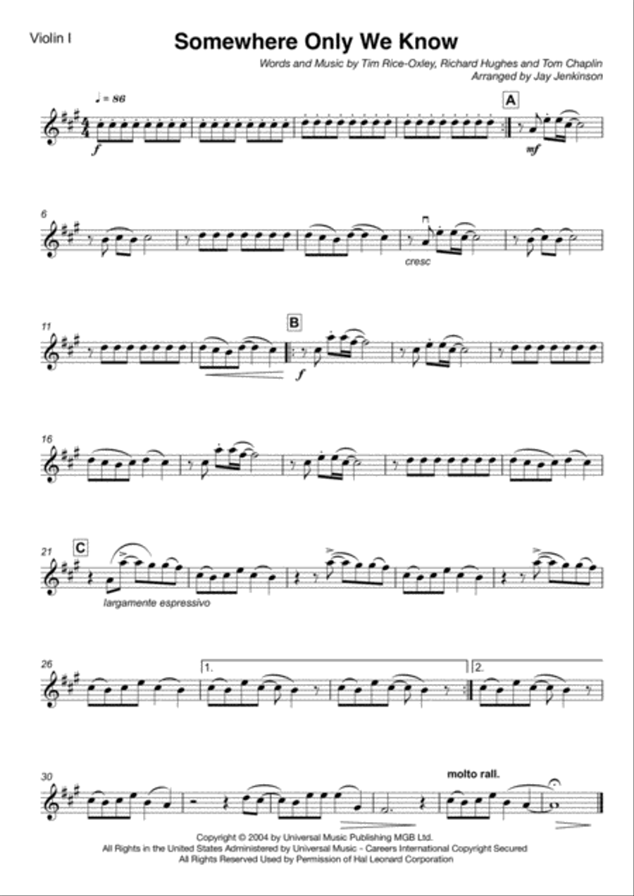 Somewhere Only We Know String Quartet scores gallery preview page 2
