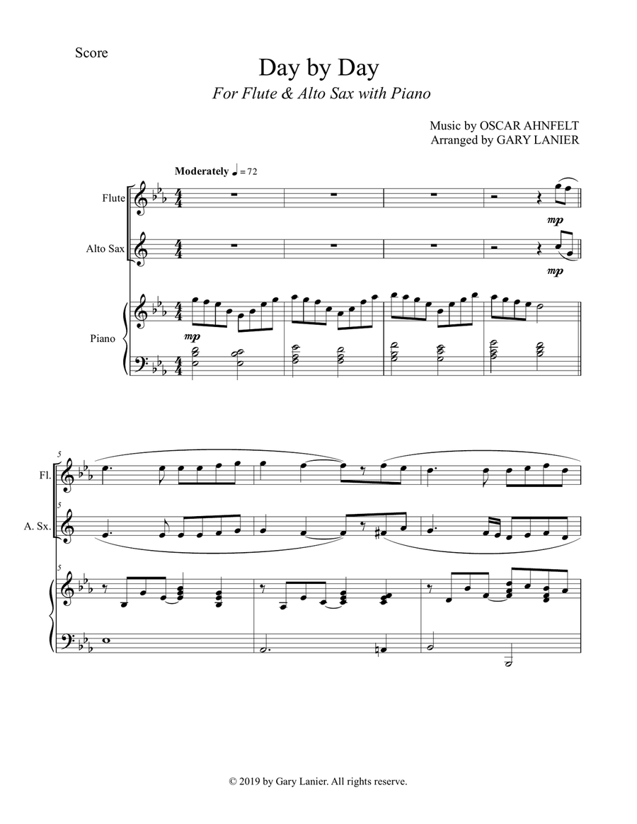 DAY BY DAY (Flute & Alto Sax with Piano - Score & Part included) Woodwind Duet scores gallery preview page 2