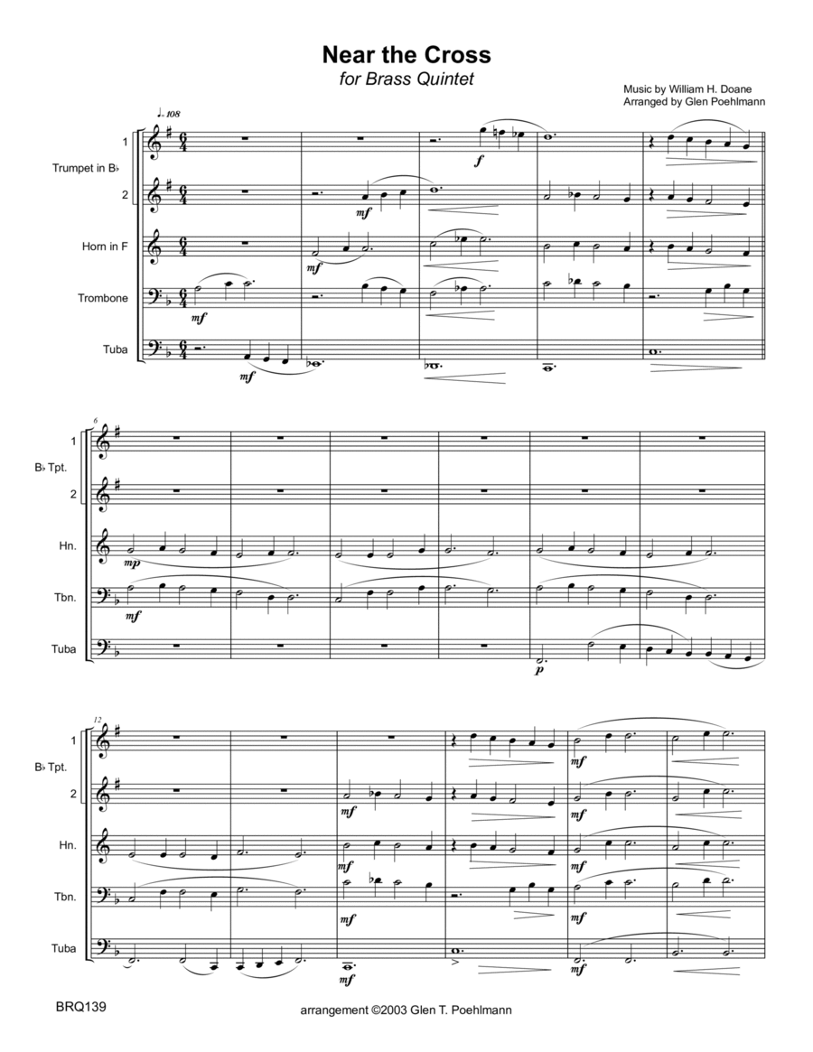 NEAR THE CROSS - BRASS QUINTET (unaccompanied) Brass Quintet scores gallery preview page 1