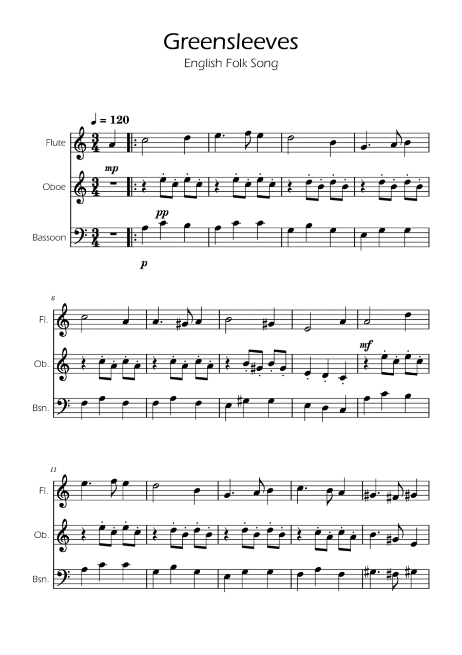 Greensleeves - Woodwind Trio Woodwind Trio scores gallery preview page 1