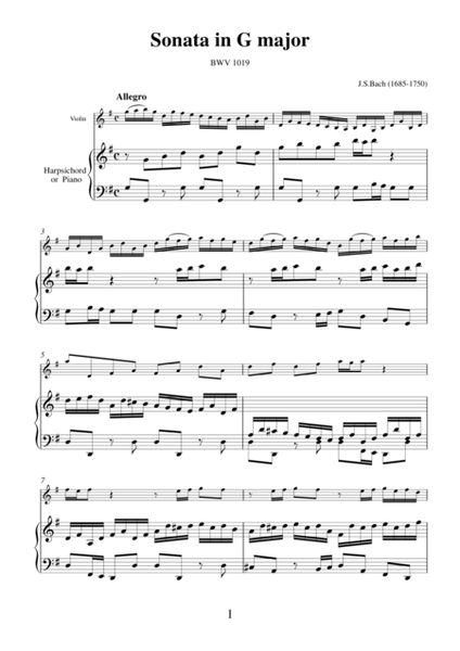 Johann Sebastian Bach—Sonata in G major BWV 1019 for violin and piano
