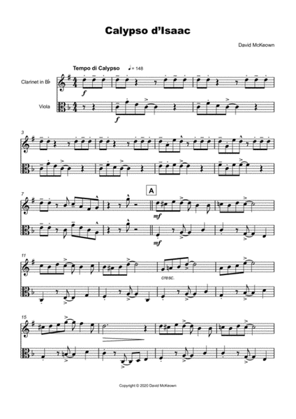 Calypso d'Isaac, for Clarinet and Viola Duet