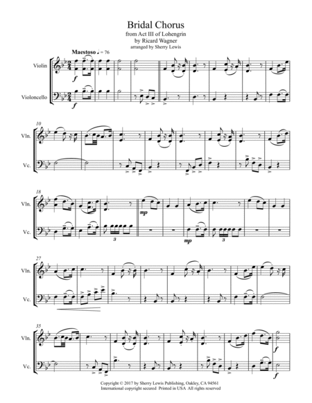 BRIDAL CHORUS String Duo, Intermediate Level for violin and cello image number null