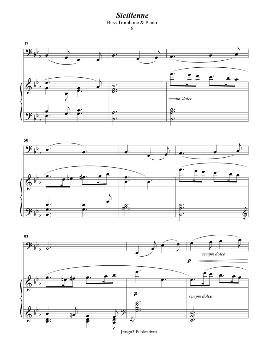 Fauré: Sicilienne for Bass Trombone & Piano Fauré: Sicilienne for Bass Trombone & Piano Trombone scores gallery preview page 6