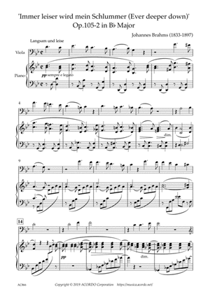 'Immer leiser wird mein Schlummer (Ever deeper down)' Op.105-2 in B-flat Major for Viola & Piano