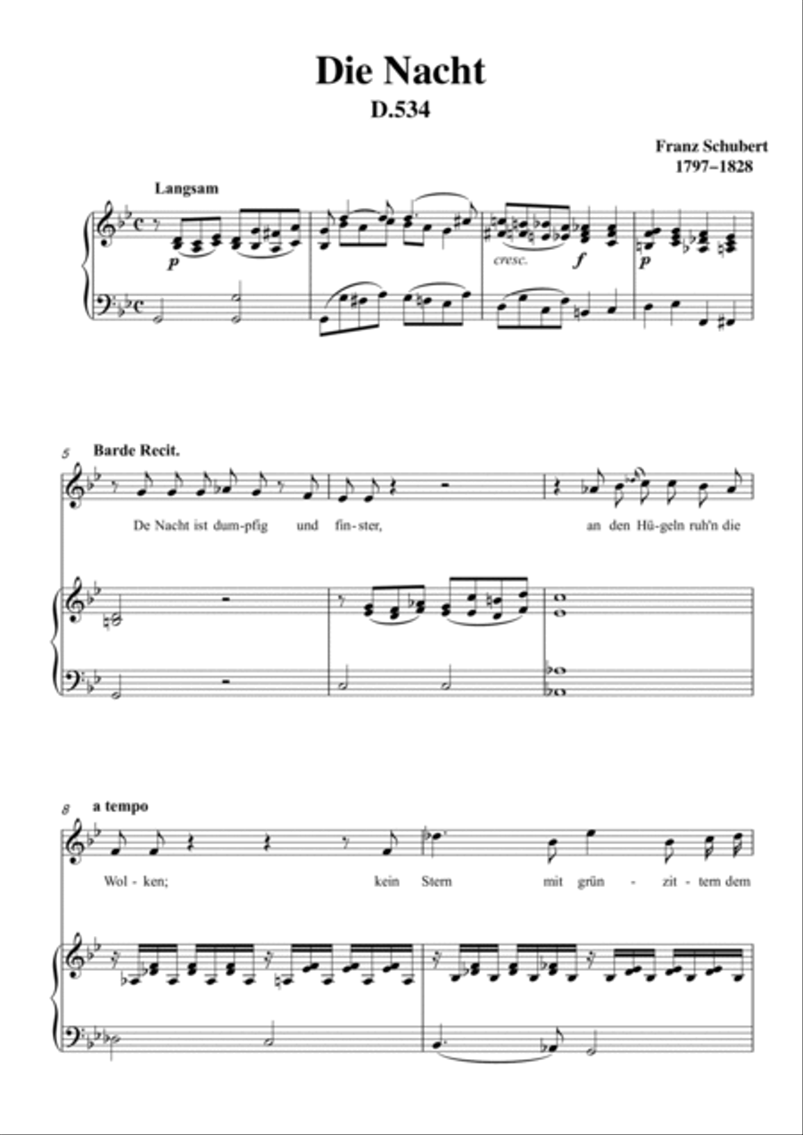 Schubert-Die Nacht in g minor,D.534,for Vocal and Piano Voice scores gallery preview page 2