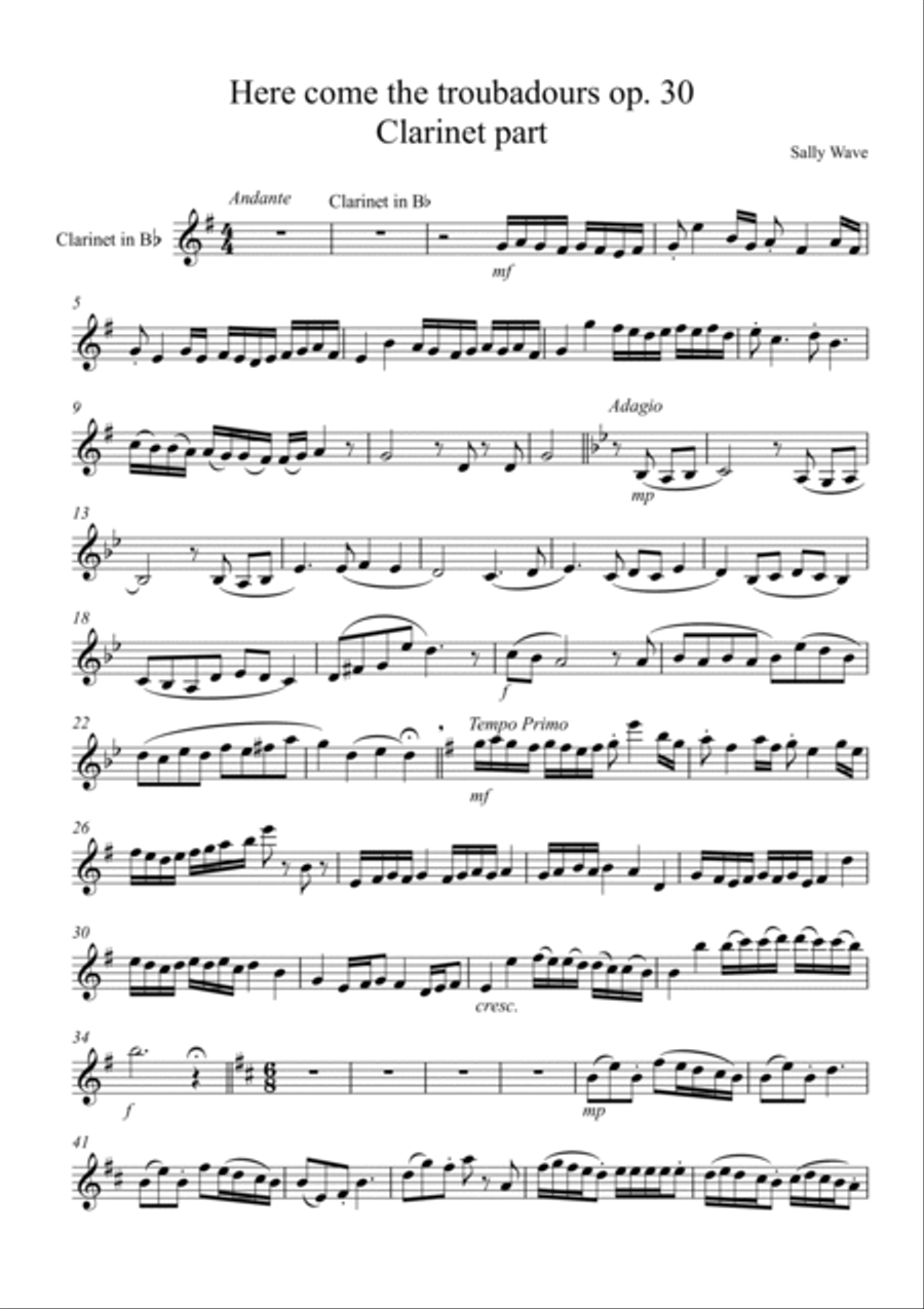 Here come the troubadours op. 30 clarinet part from Duet for flute and clarinet Woodwind Duet scores gallery preview page 2