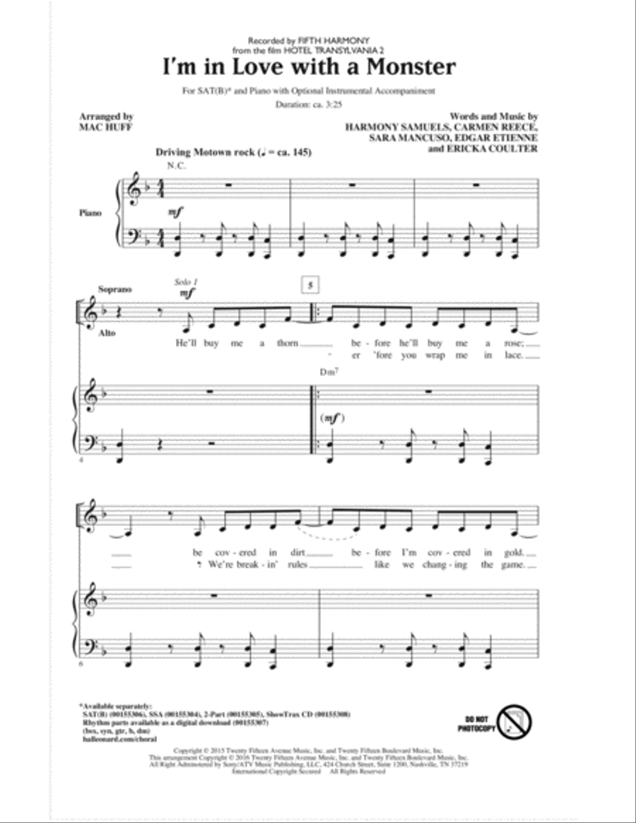 I'm In Love With A Monster 4-Part scores gallery preview page 1