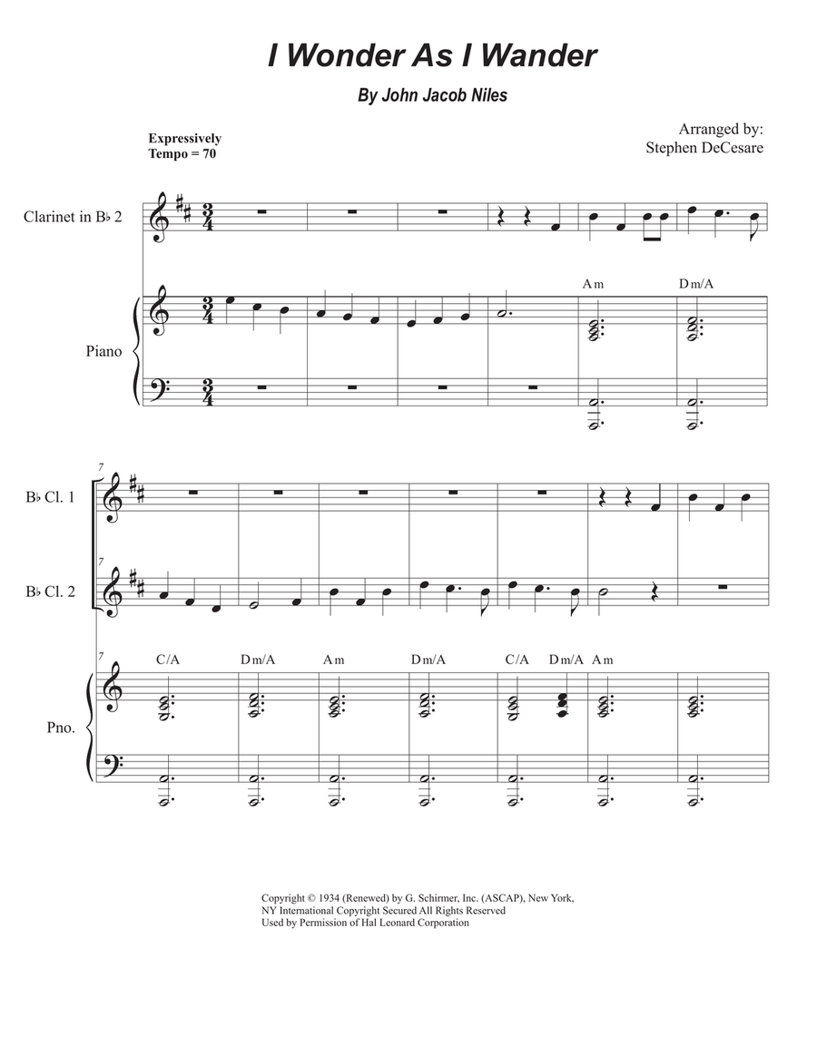I Wonder As I Wander Clarinet Duet scores gallery preview page 1