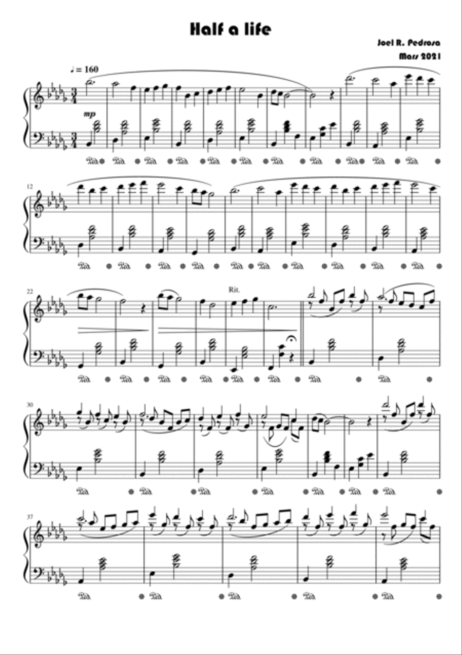 Half a life Half a life Piano Solo scores gallery preview page 2