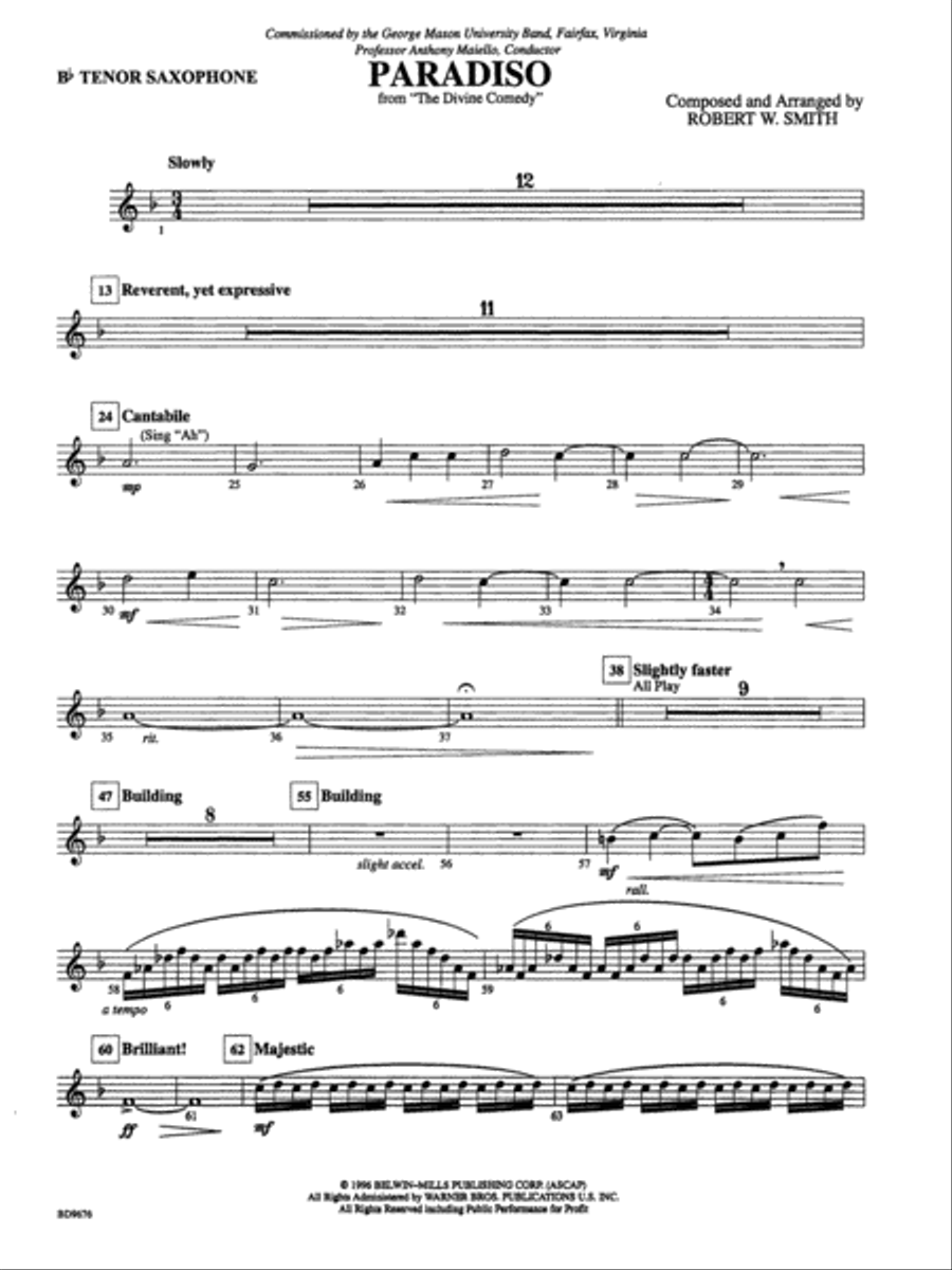 Paradiso: B-flat Tenor Saxophone Concert Band scores gallery preview page 1