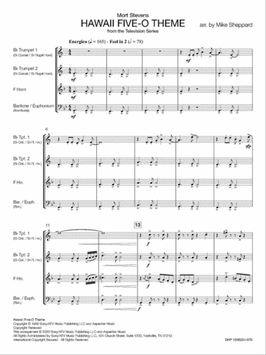 Hawaii Five-O Theme Brass Quartet scores gallery preview page 3