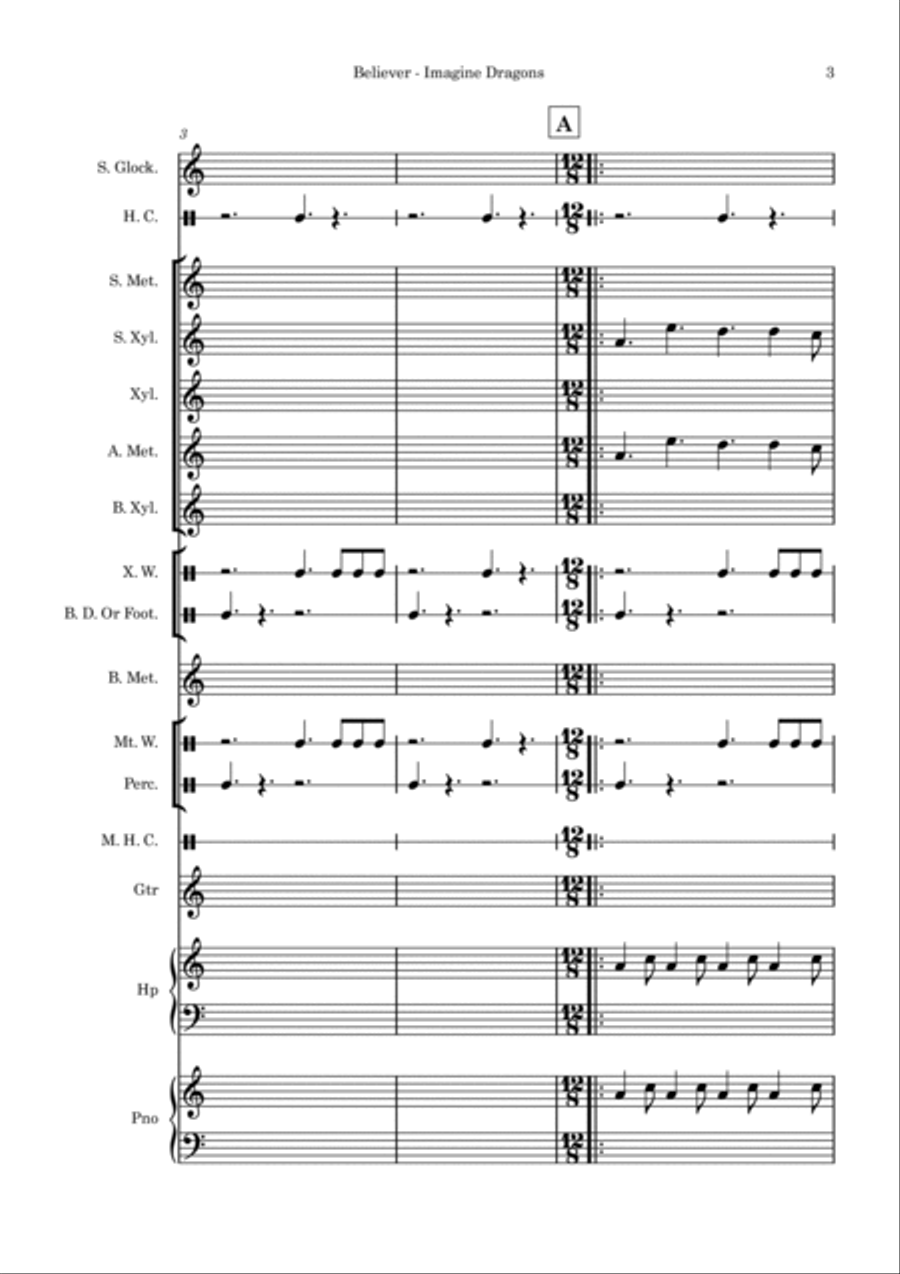 Believer Believer Orff Instrument scores gallery preview page 3