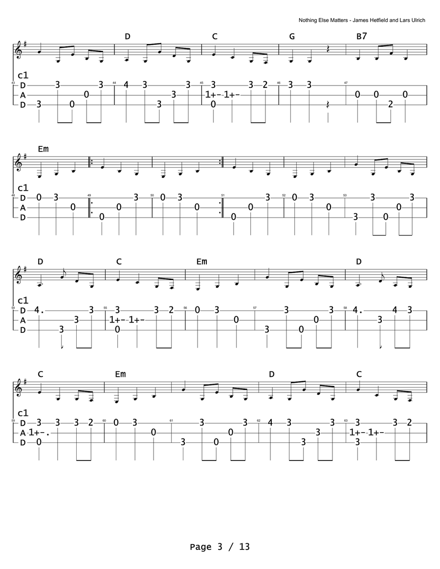 Nothing Else Matters Dulcimer scores gallery preview page 3