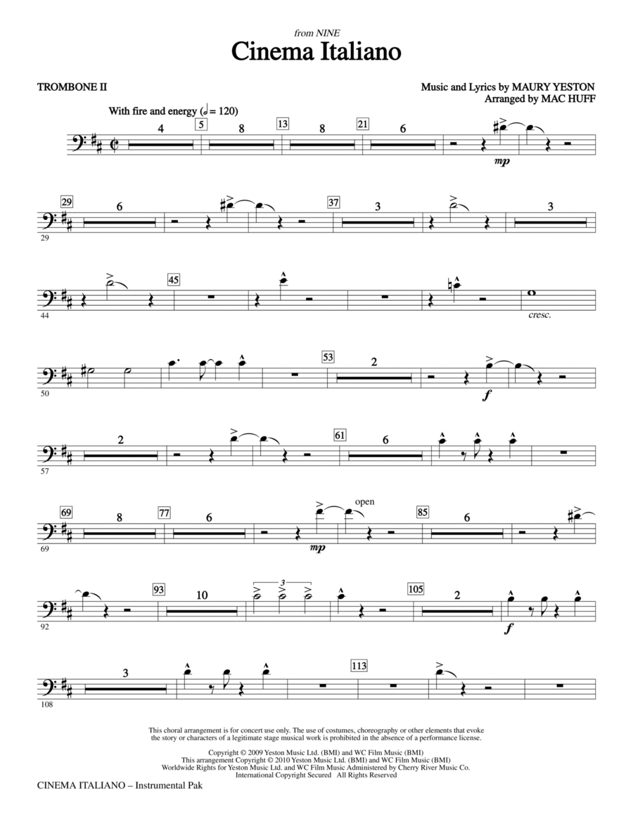 Cinema Italiano - Trombone 2 Choir scores gallery preview page 1