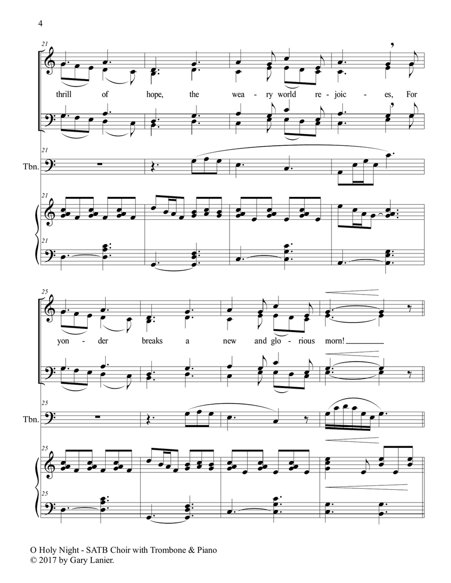 O HOLY NIGHT (SATB Choir with Trombone & Piano - Score & Parts included) 4-Part scores gallery preview page 5