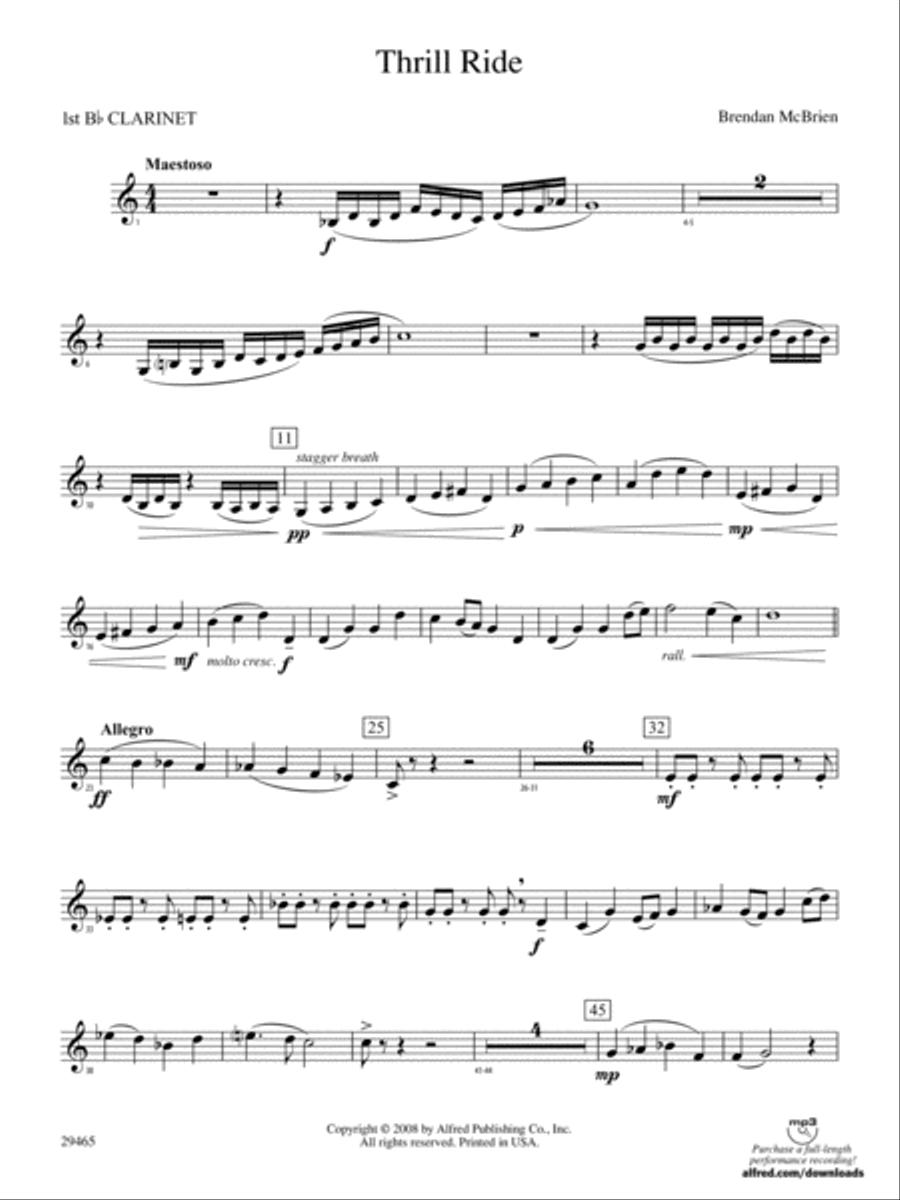 Thrill Ride: 1st B-flat Clarinet Concert Band scores gallery preview page 1