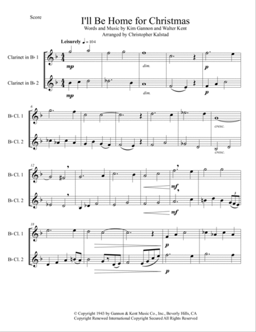 I'll Be Home For Christmas Clarinet Duet scores gallery preview page 2