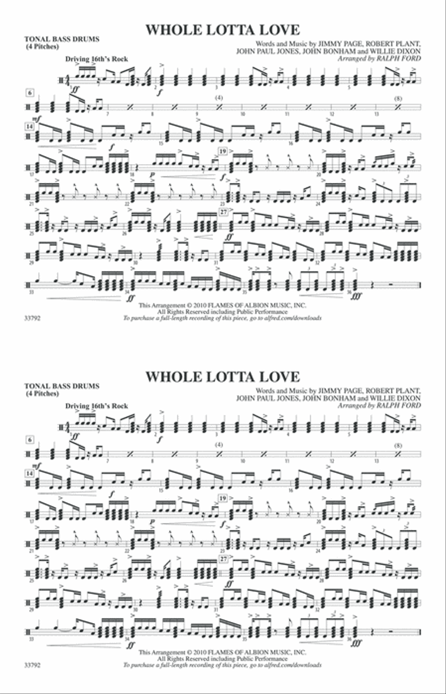 Whole Lotta Love: Tonal Bass Drum Marching Band scores gallery preview page 1