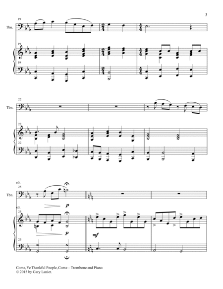 HOLIDAY HYMNS, THANKSGIVING & CHRISTMAS for Trombone and Piano (Score & Parts included) image number null
