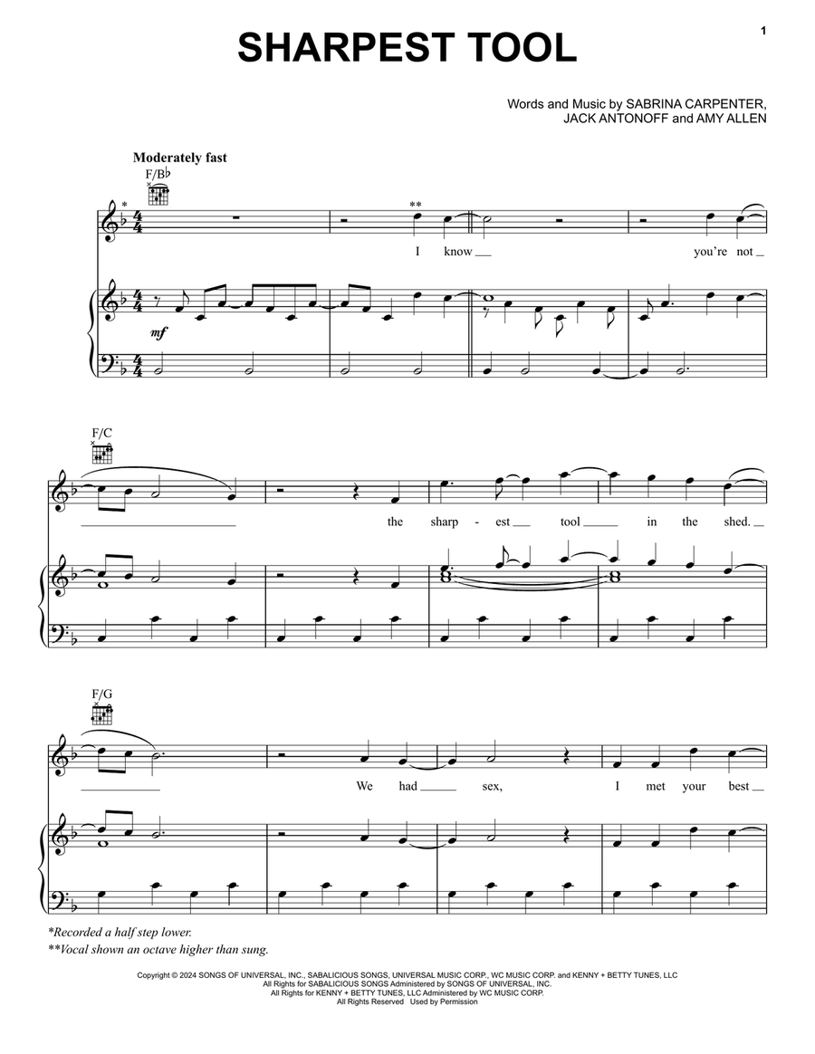Sharpest Tool Piano, Vocal, Guitar scores gallery preview page 1