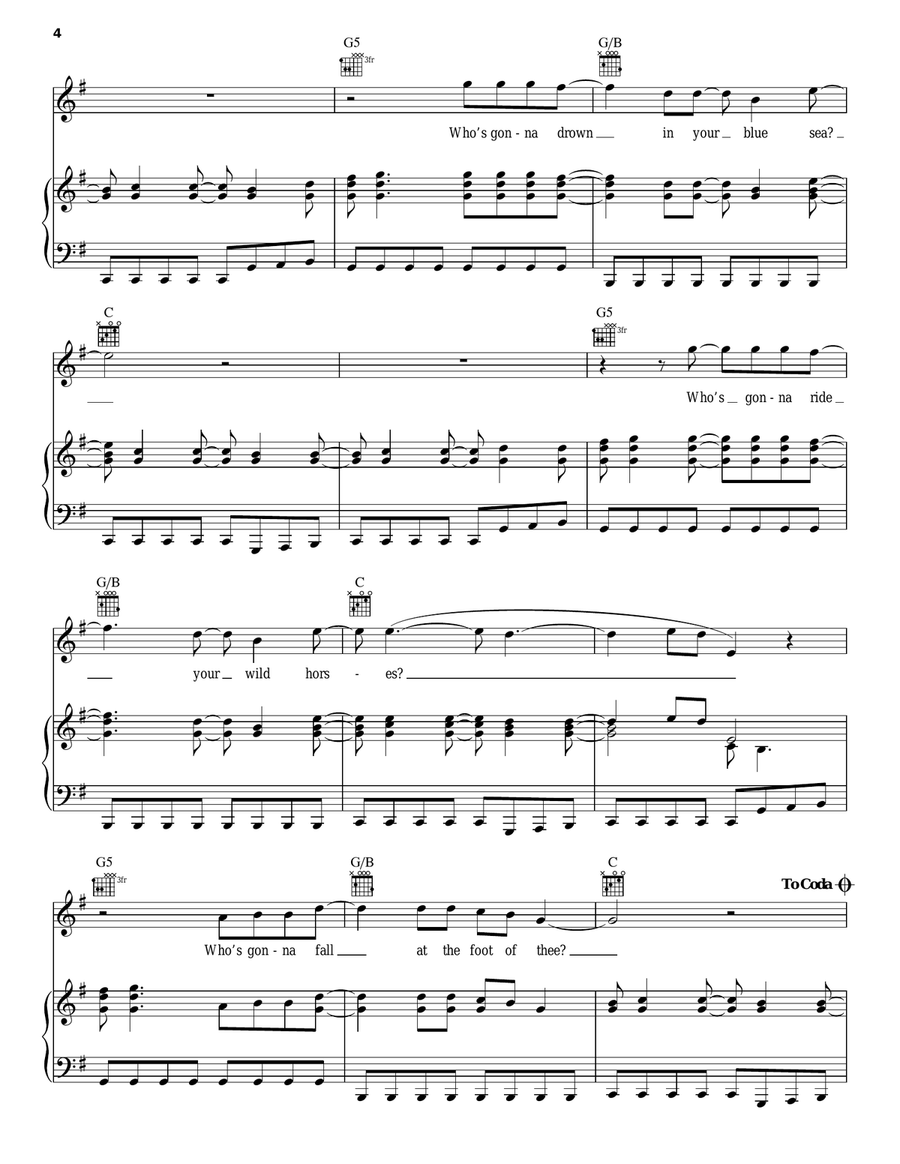 Who's Gonna Ride Your Wild Horses Piano, Vocal, Guitar scores gallery preview page 4